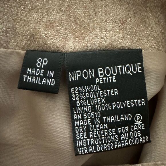 VTG Albert Nipon Boutique Fur Collar Tan Gold Sheen Wool Skirt Suit Size M/6/8P - Picture 12 of 16